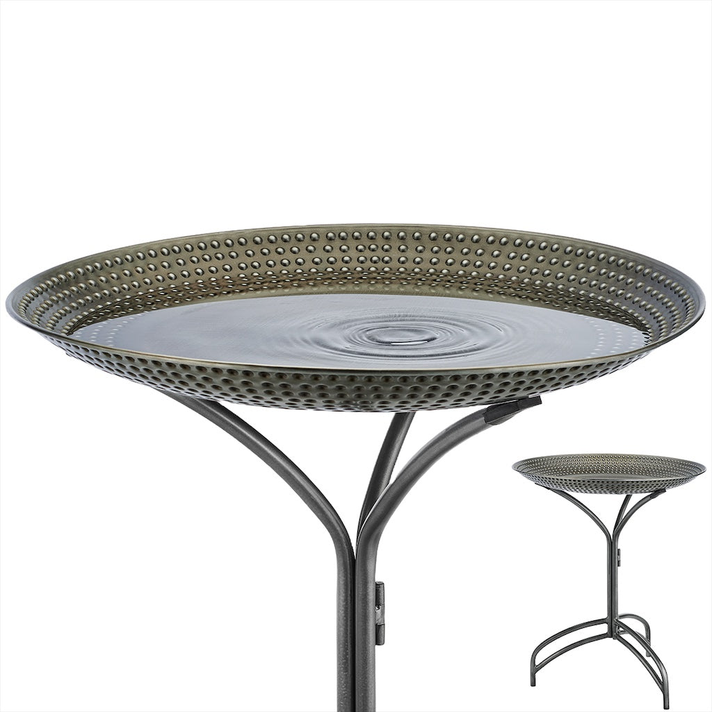 20-inch Pewter Copper Bird Bath with Stand
