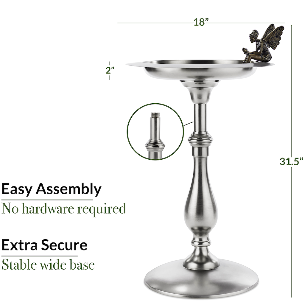 Classic Pewter Bird Bath Pedestal with Fairy