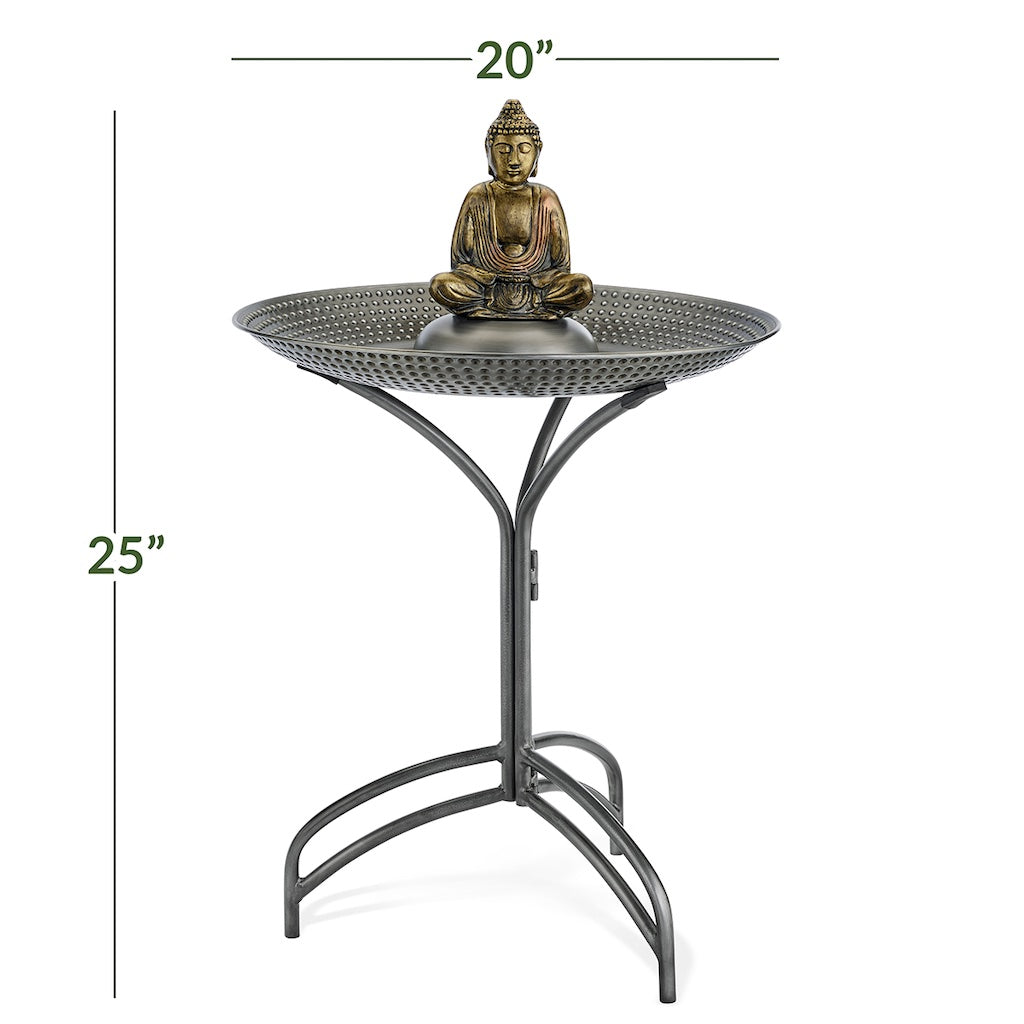 20-inch Pewter Copper Bird Bath with Buddha