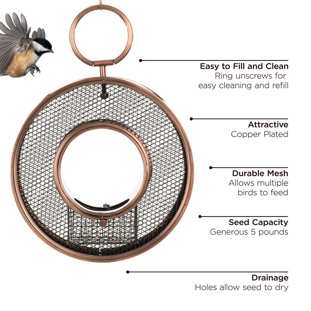 Fly-Thru Copper Bird Feeder with Mesh Panels