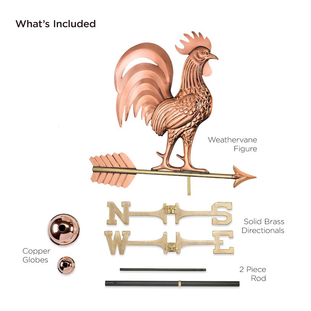 Proud Rooster Weathervane in Pure Copper