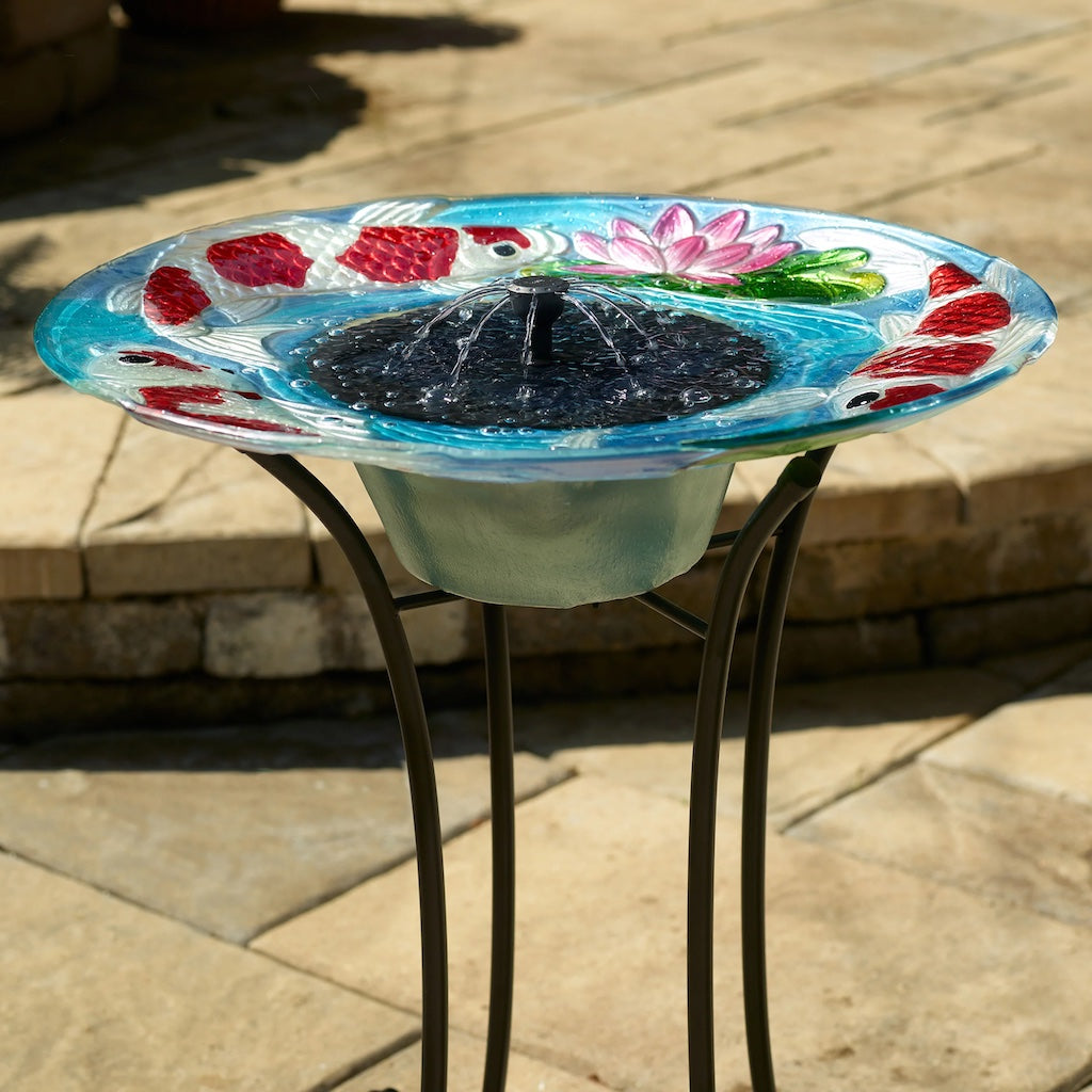Koi Pond Solar Birdbath