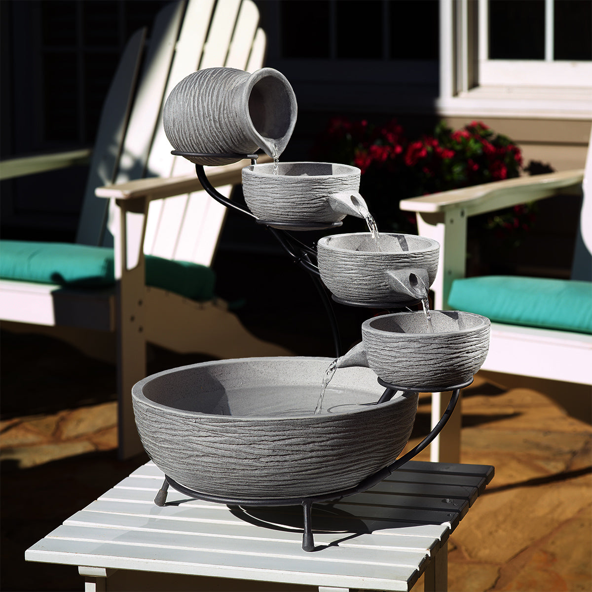 Oslo Solar Cascade Fountain in Dark Grey Cement
