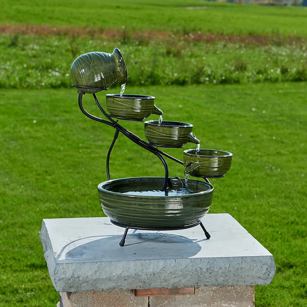 Ceramic Solar Cascade Fountain in Bamboo
