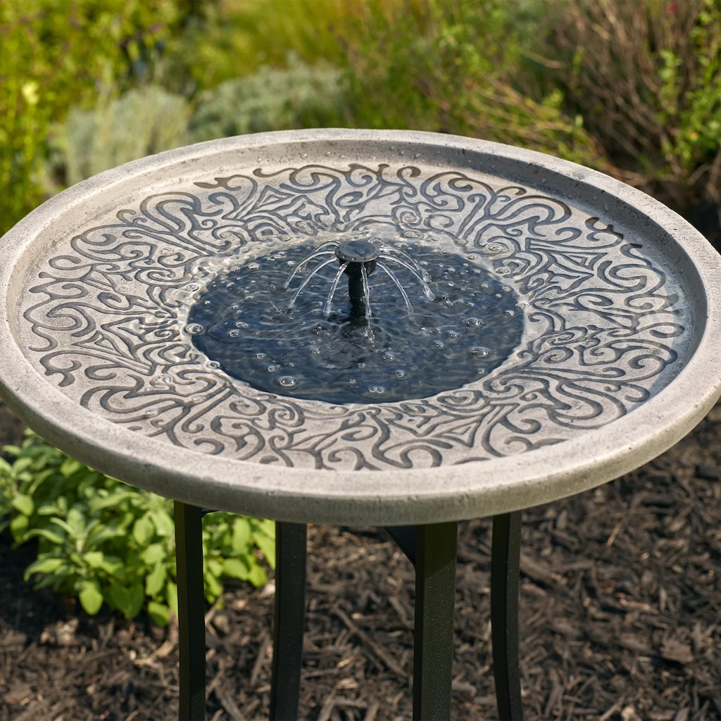 Perello Solar Birdbath in Distressed Grey Cement