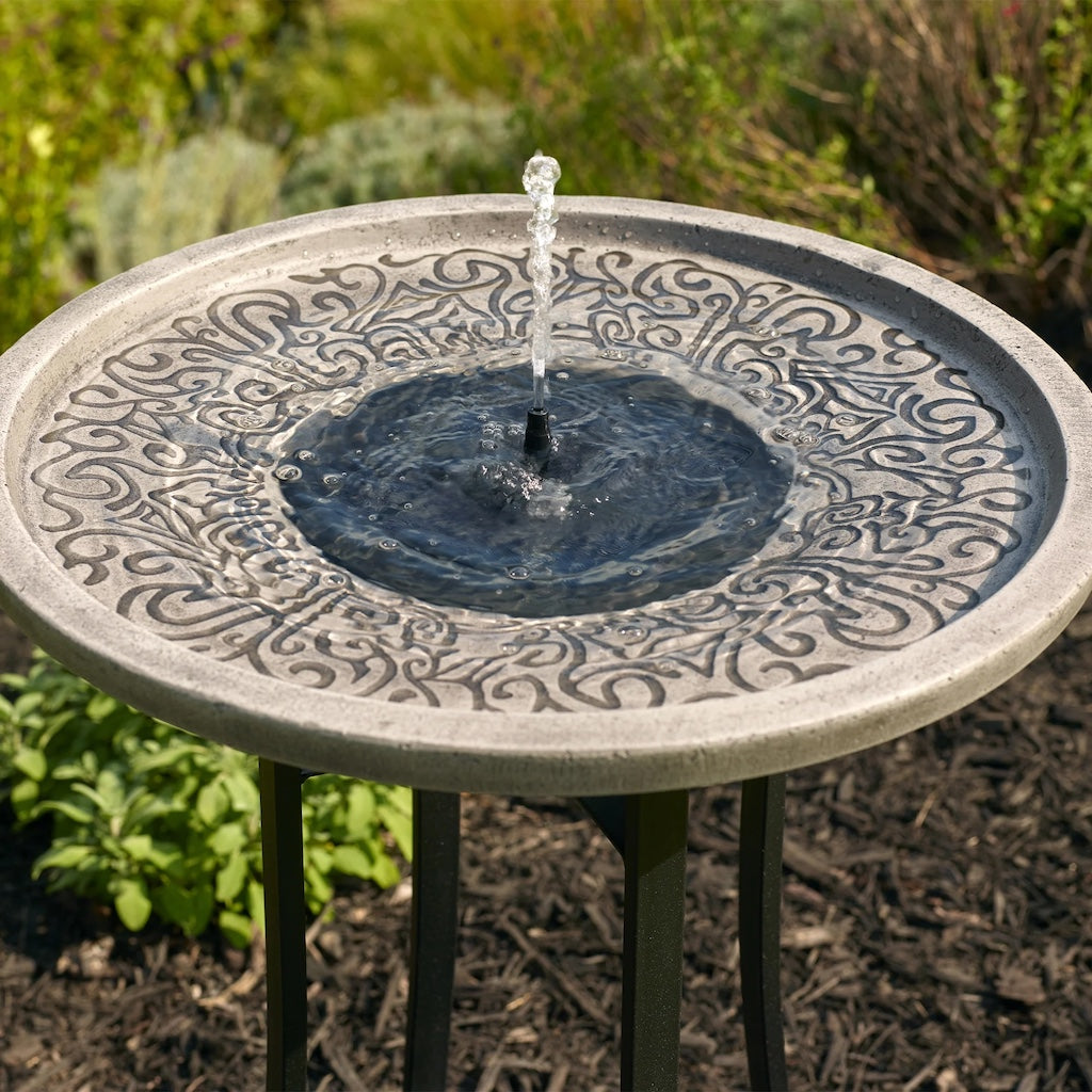 Perello Solar Birdbath in Distressed Grey Cement