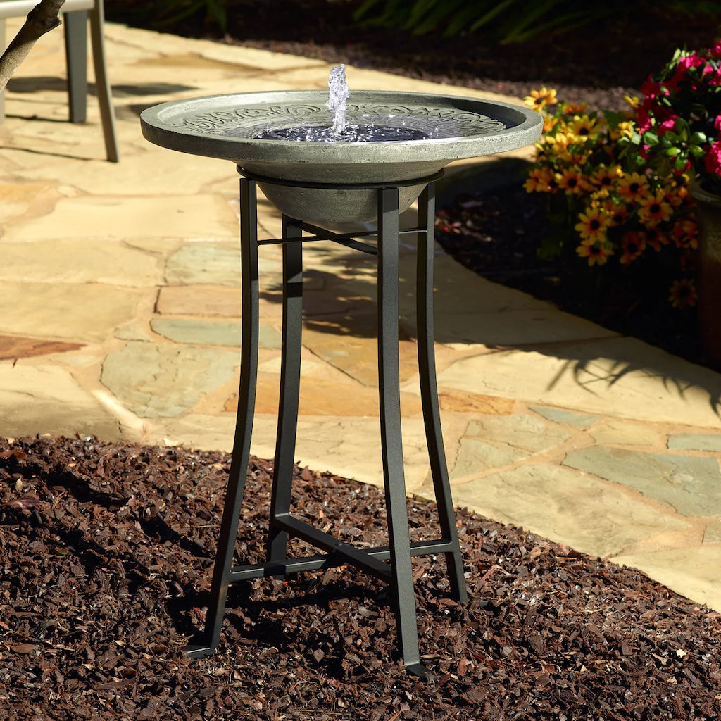 Perello Solar Birdbath in Distressed Grey Cement