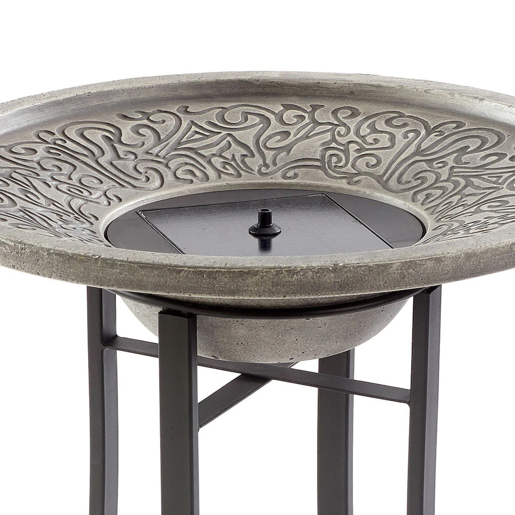 Perello Solar Birdbath in Distressed Grey Cement
