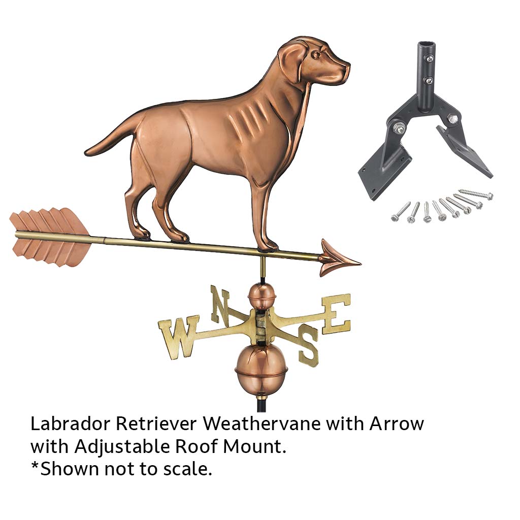 Labrador Retriever Weathervane with Arrow in Pure Copper