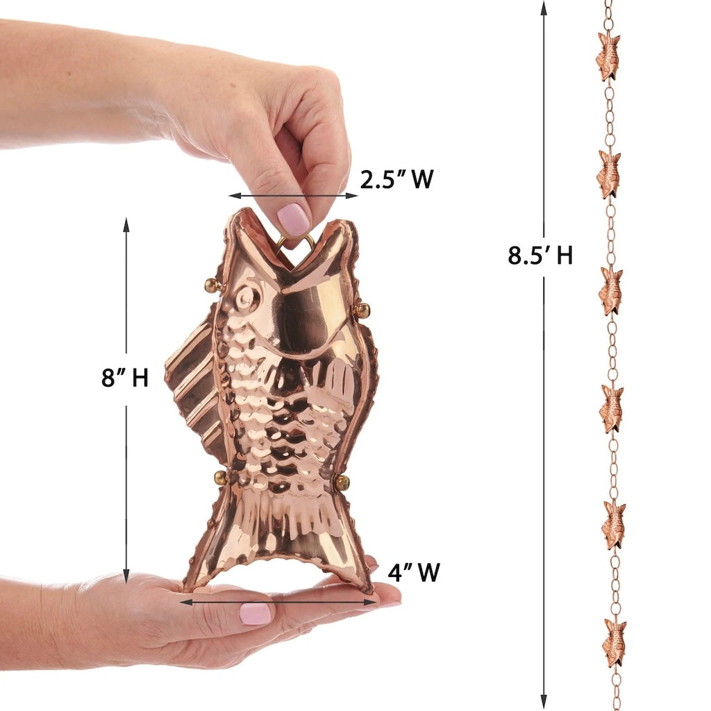 Fish Copper 8.5 ft. Rain Chain