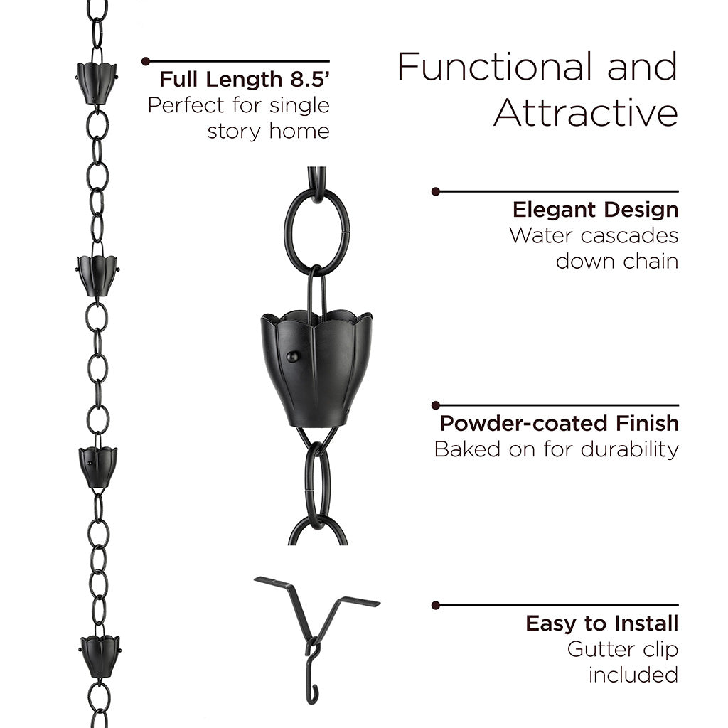 Crocus Black 8.5ft Rain Chain