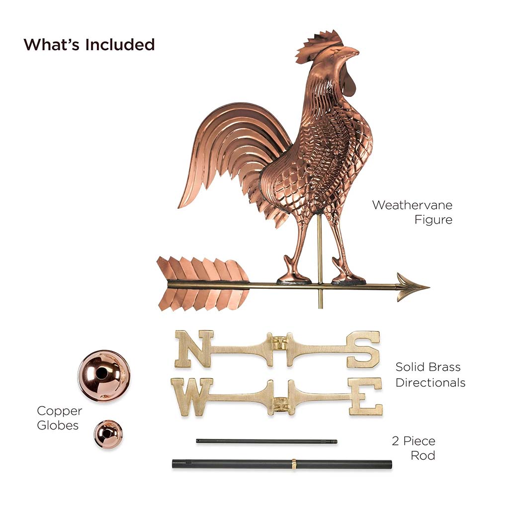 Large Rooster Weathervane in Pure Copper