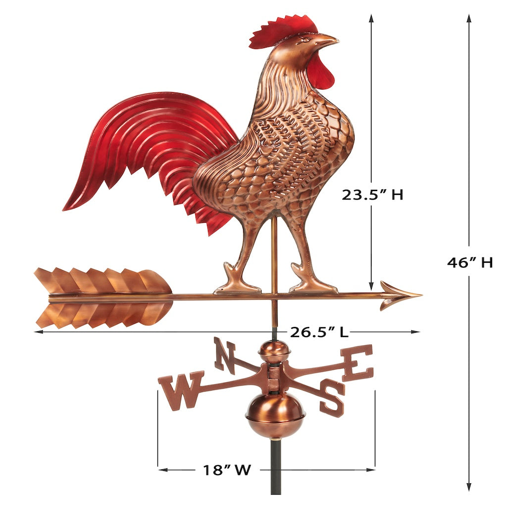 Large Rooster Weathervane in Pure Copper Multi-Color Patina