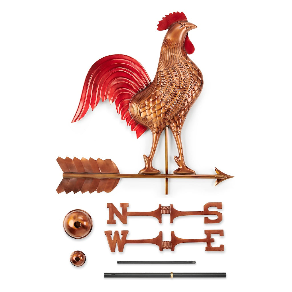 Large Rooster Weathervane in Pure Copper Multi-Color Patina