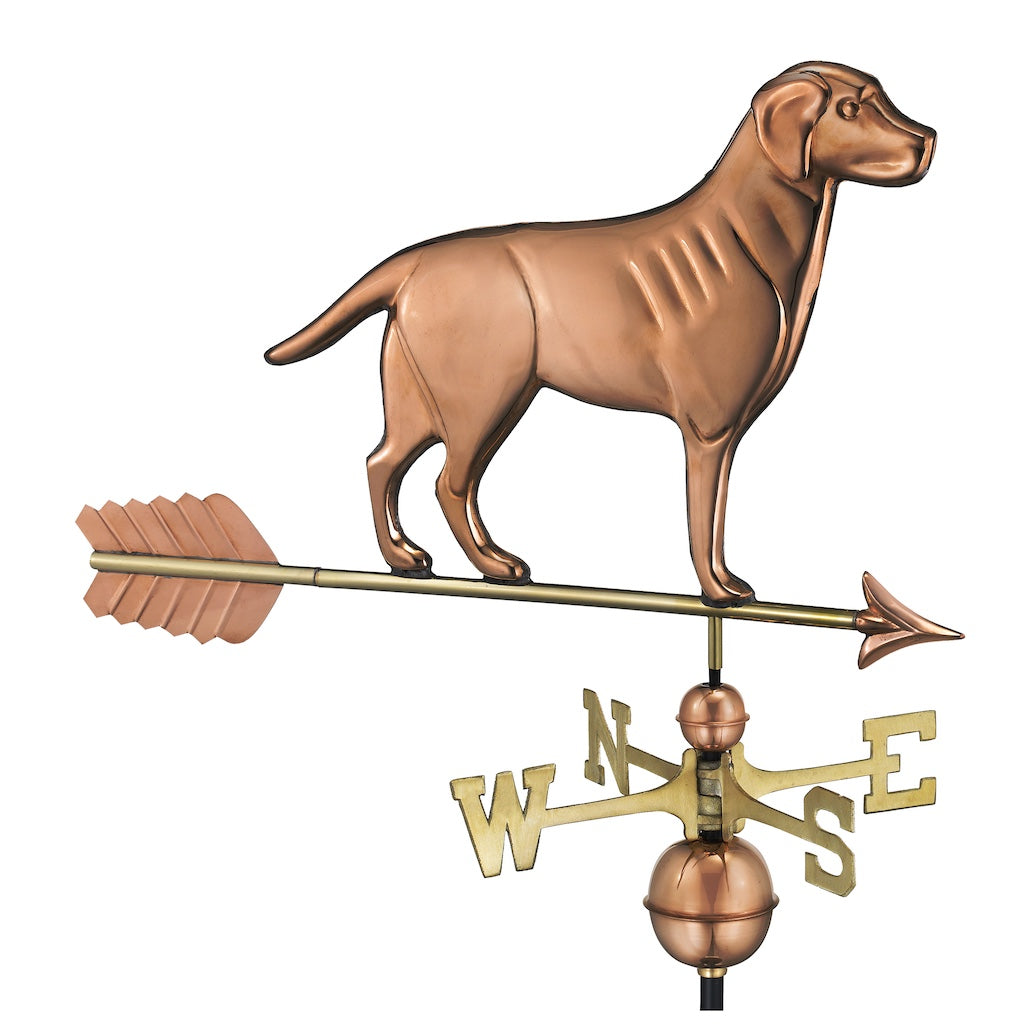 Labrador Retriever Weathervane with Arrow in Pure Copper