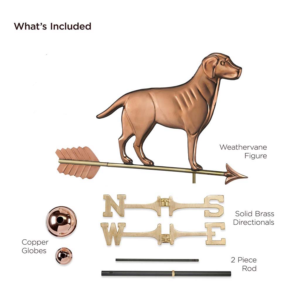Labrador Retriever Weathervane with Arrow in Pure Copper