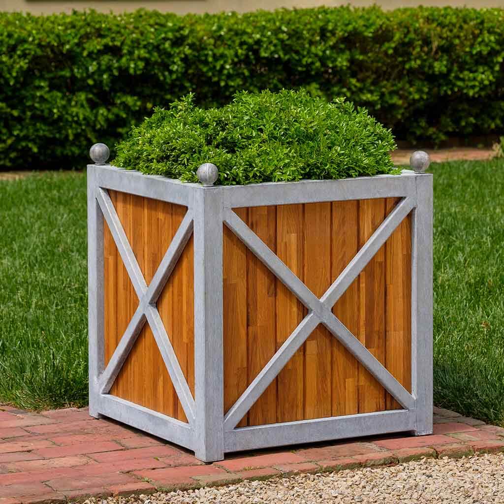 Square Oak Villandry Planter, Large || Zinc with Oak