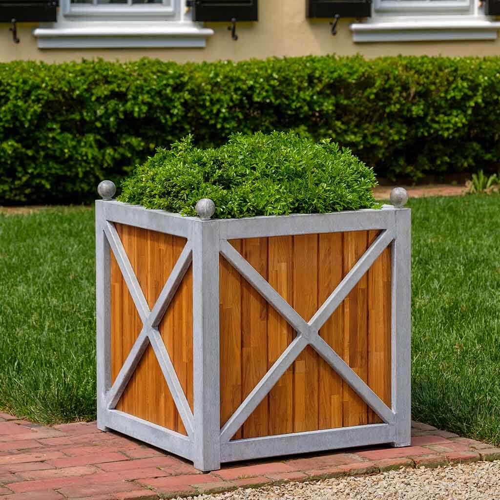 Square Oak Villandry Planter || Zinc with Oak
