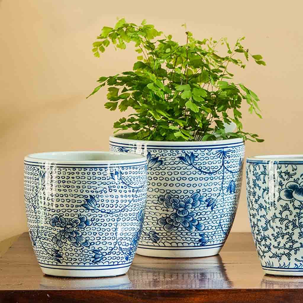 Cylinder Planter || Blue and White Mix