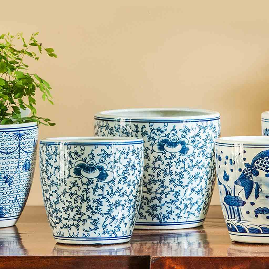 Cylinder Planter || Blue and White Mix