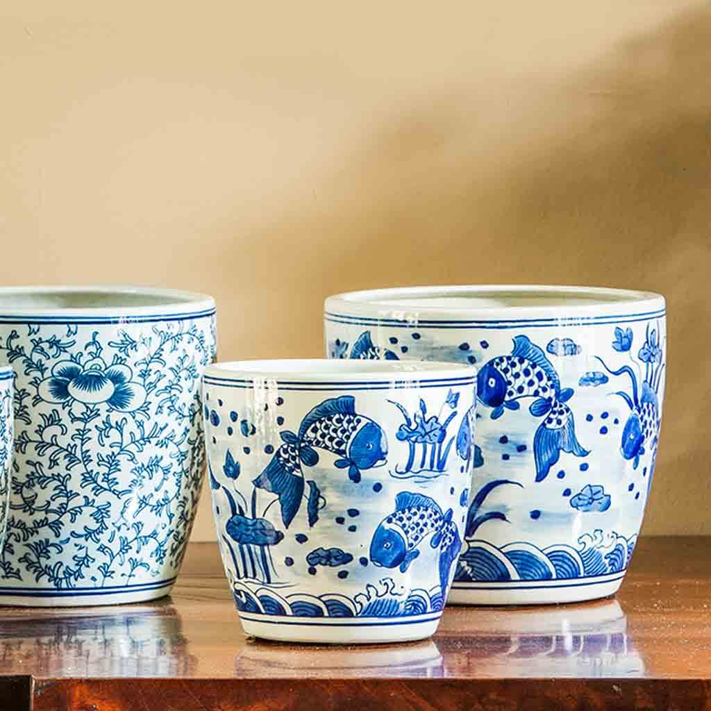 Cylinder Planter || Blue and White Mix