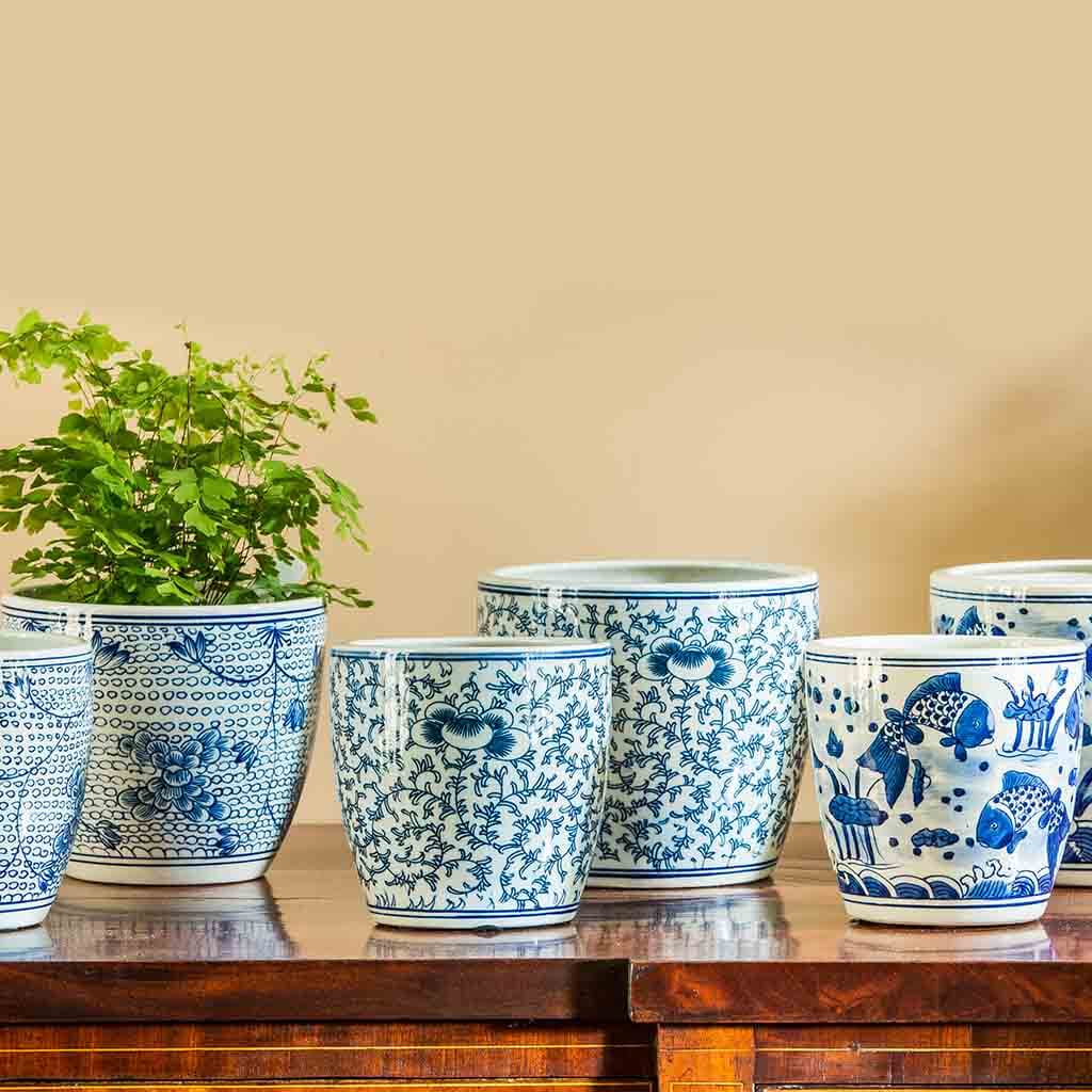 Cylinder Planter || Blue and White Mix
