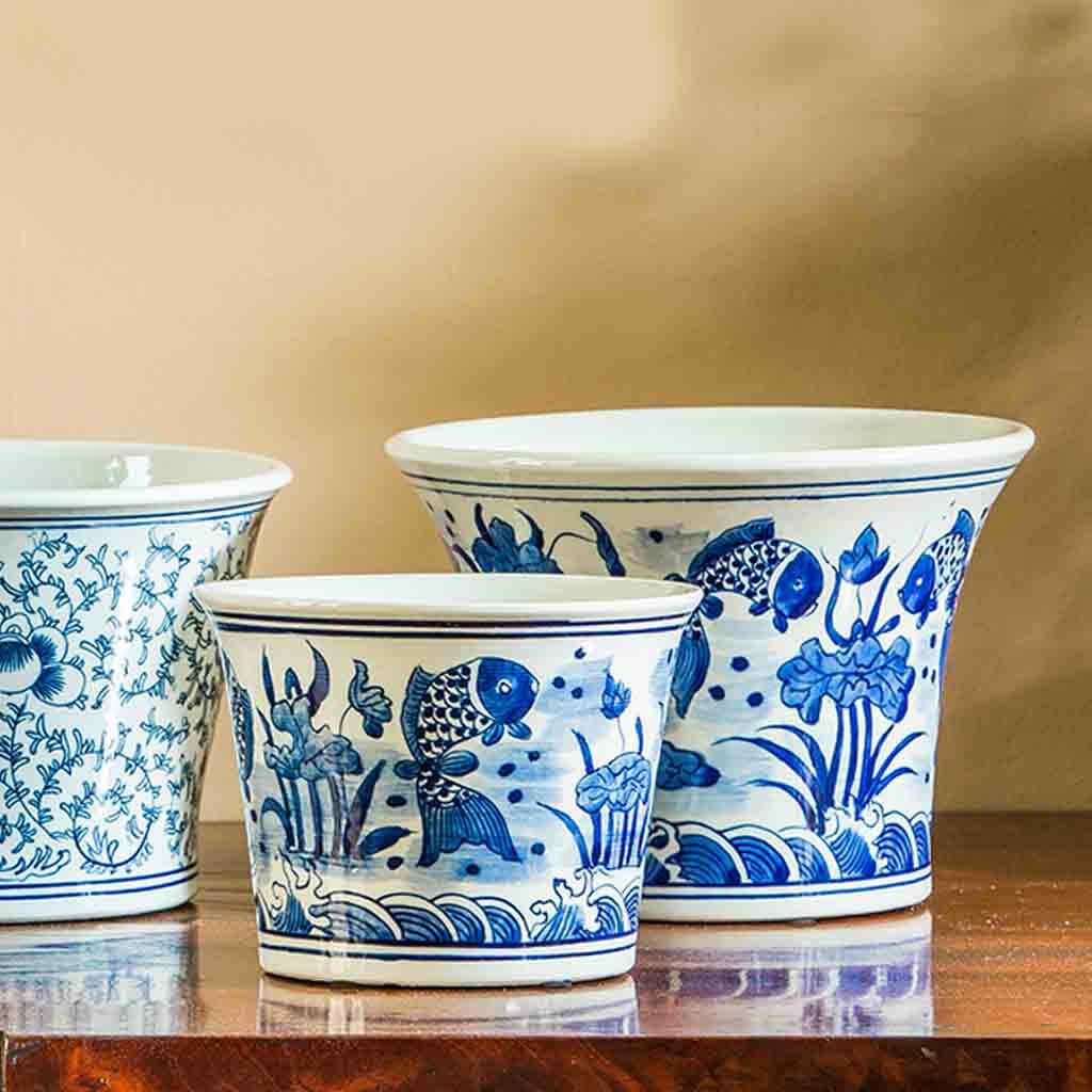 Flared Planter || Blue and White Mix