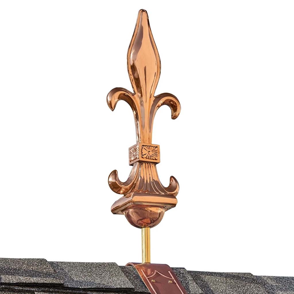 Fleur-De-Lis Pure Copper Finial with decorative Copper Roof Mount