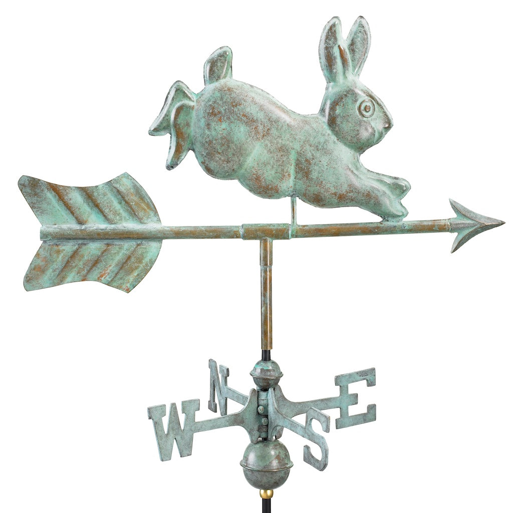 Rabbit Garden Weathervane in Blue Verde Copper with Garden Pole