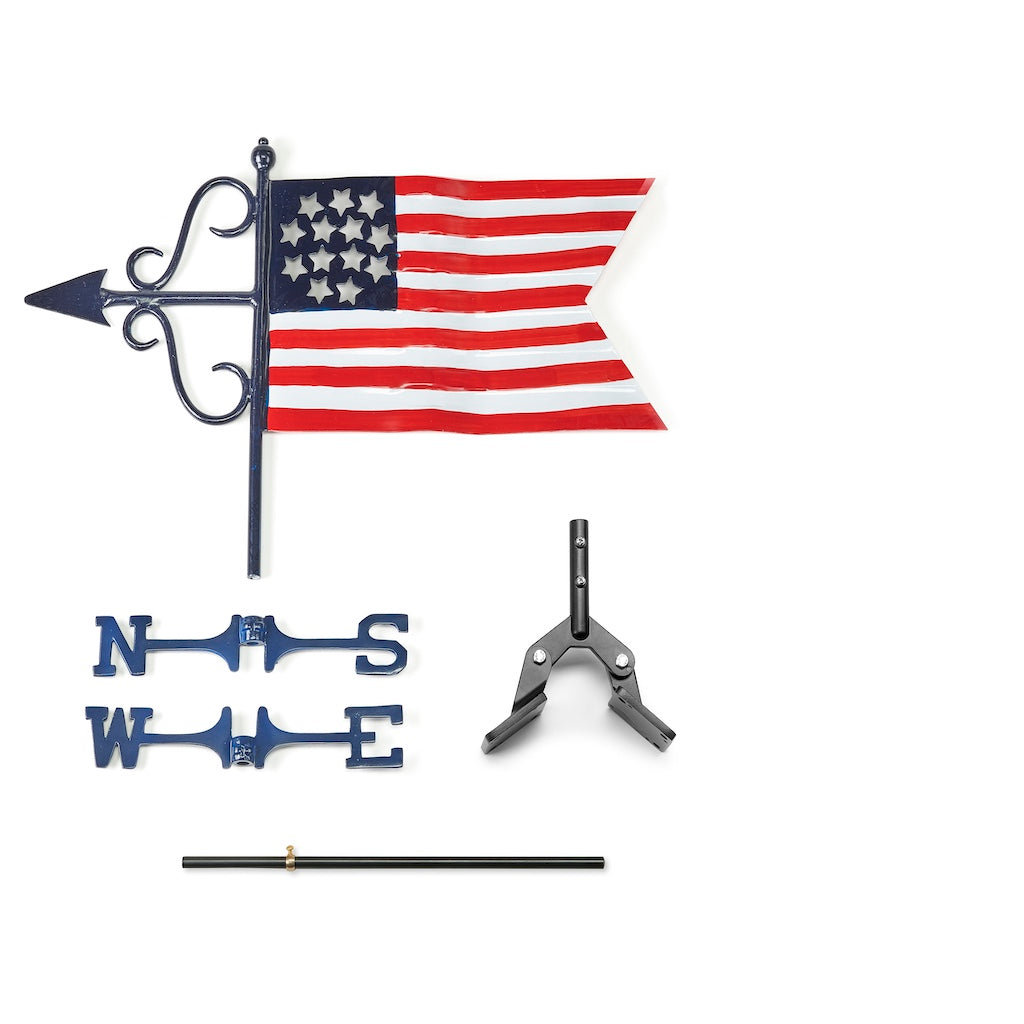 Americana Flag Cottage Weathervane with Roof Mount