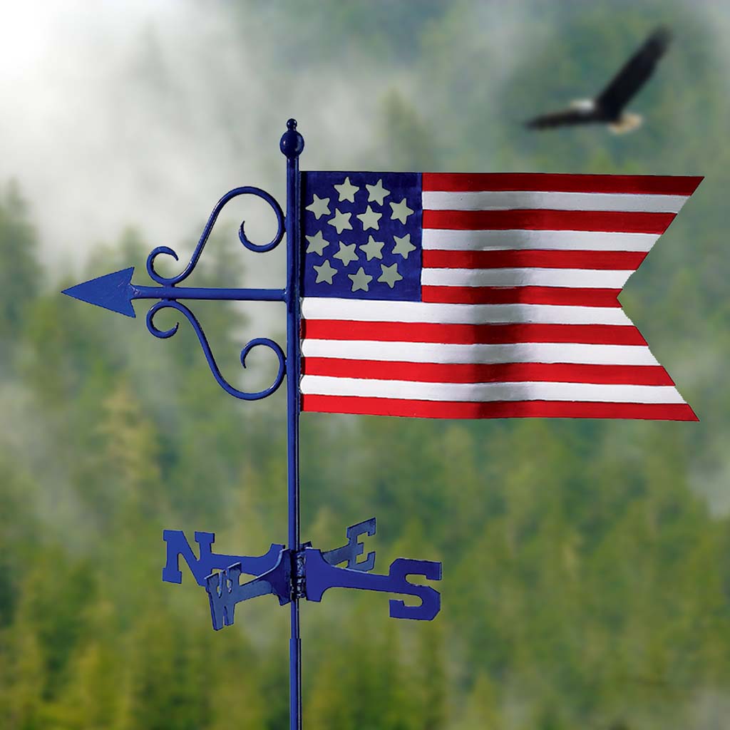 Americana Flag Cottage Weathervane with Roof Mount