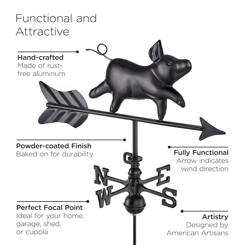 Farmhouse-Inspired Pig Cottage Weathrvane with Roof Mount