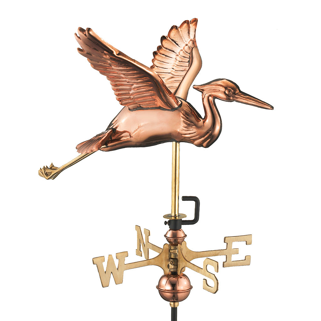 Blue Heron Garden Weathervane in Pure Copper with Garden Pole