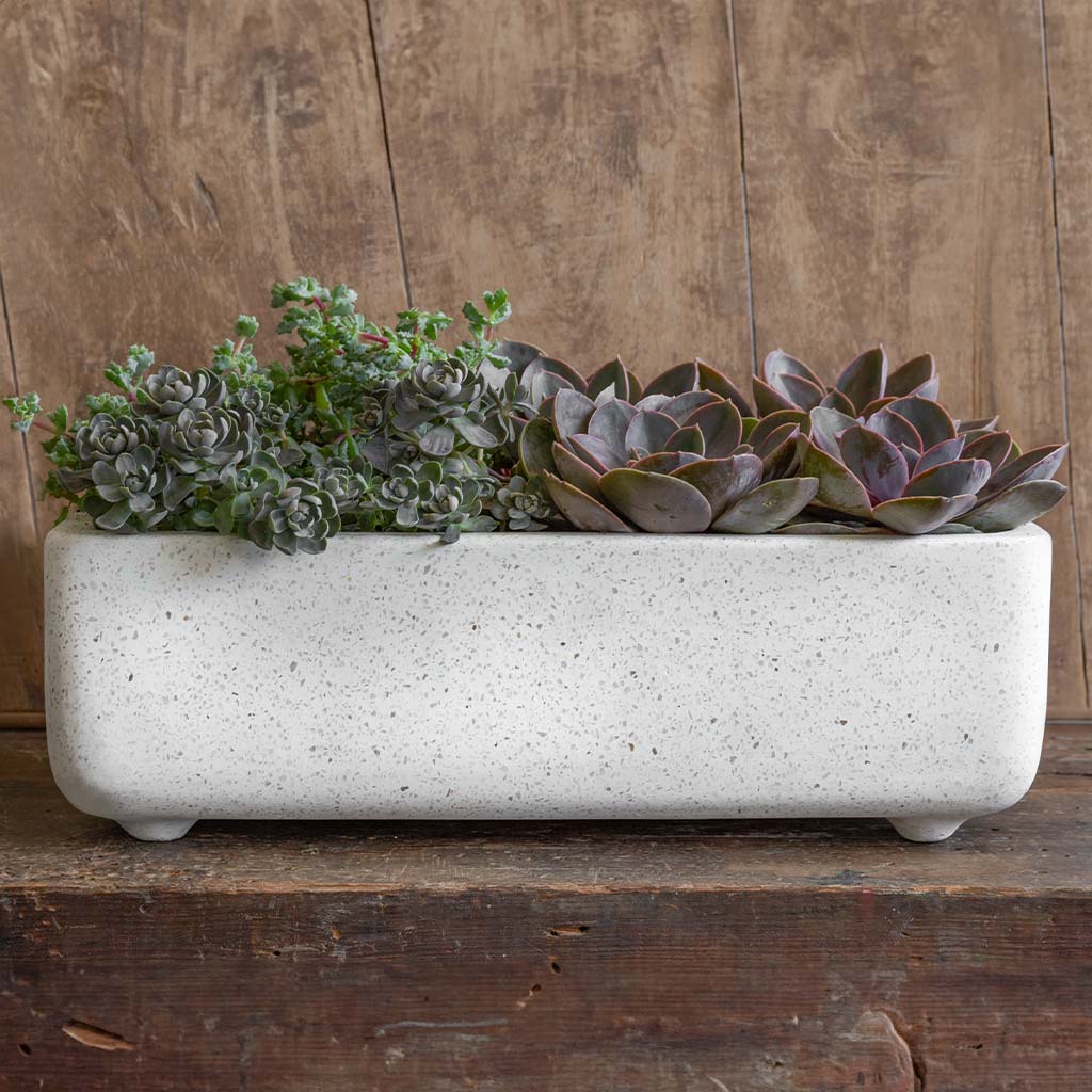 Geo Rectangular Footed Planter || Terrazzo White