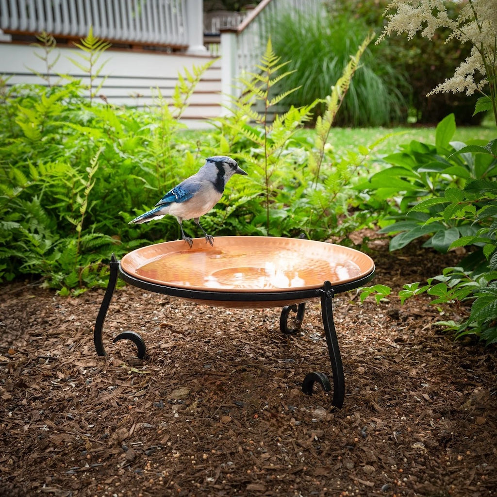 Freestanding Copper Bird Bath with Ground Stand