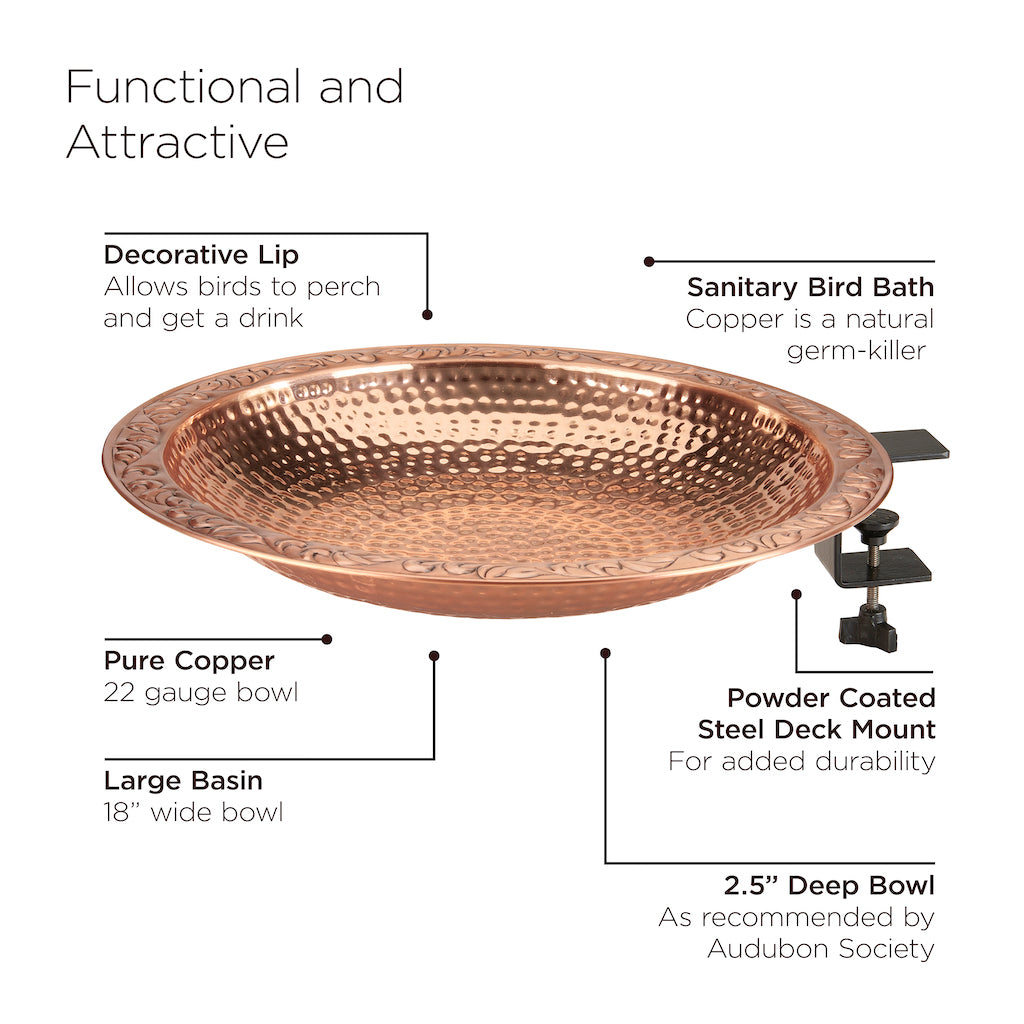 Pure Copper 18" Deck Mount Birdbath