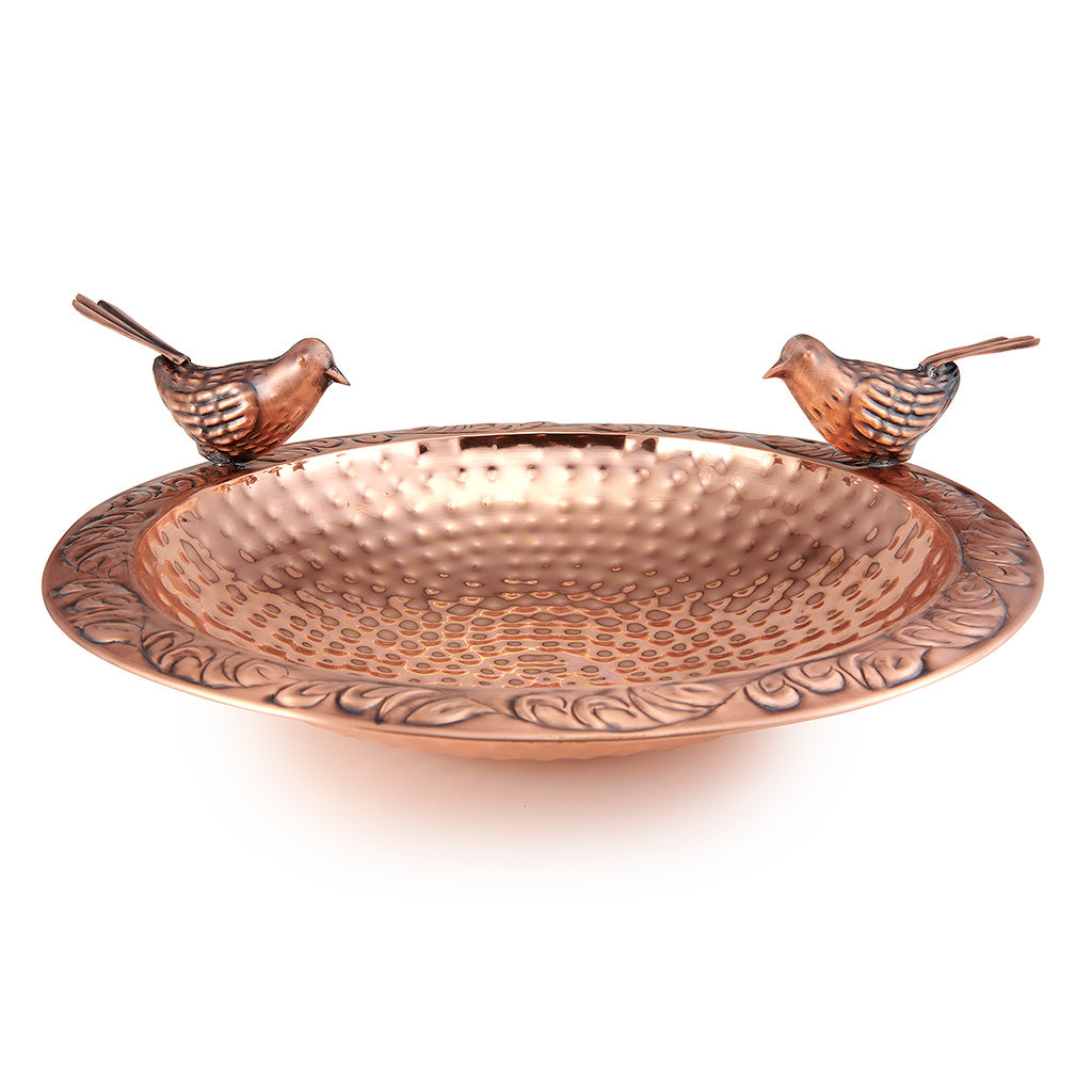 13.5-inch Copper Bird Bath with Birds on Garden Pole