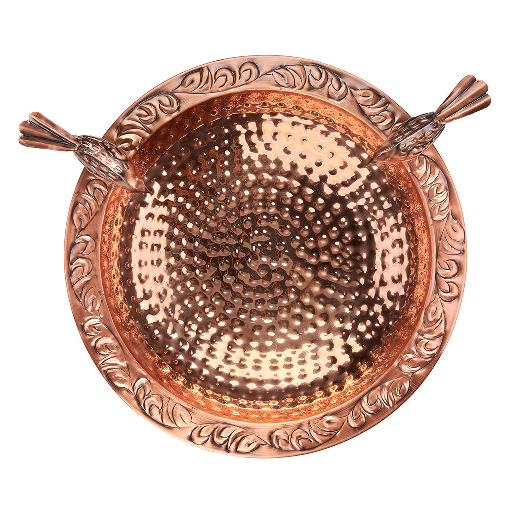 13.5-inch Copper Bird Bath with Birds on Garden Pole