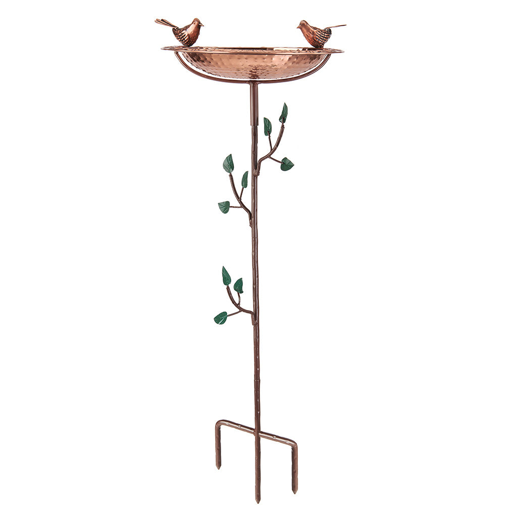 13.5-inch Copper Bird Bath with Birds on Deco Garden Pole