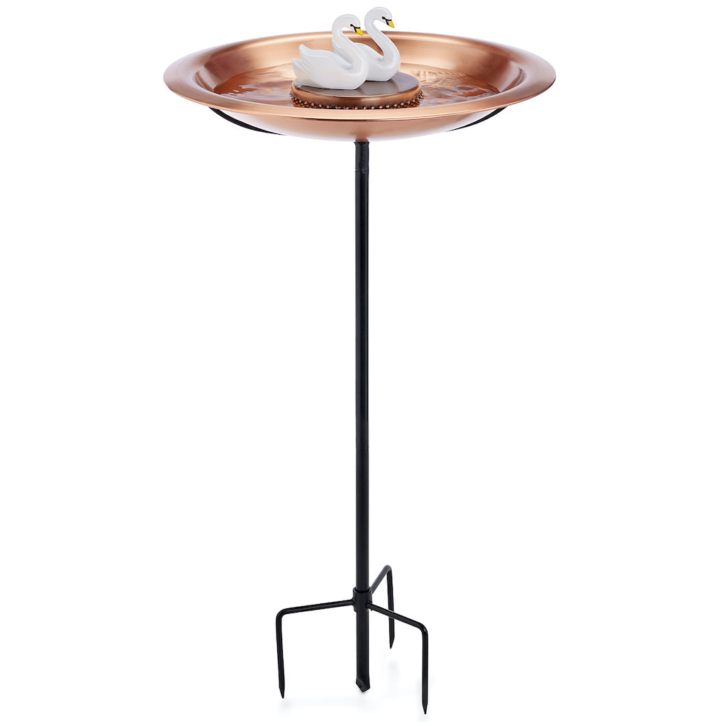 18-inch Matte Copper Bird Bath with Swans and Garden Pole