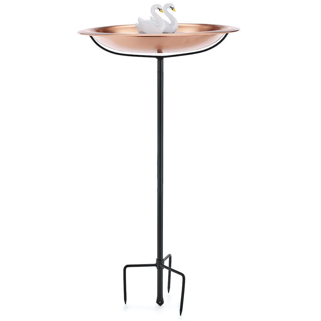 18-inch Matte Copper Bird Bath with Swans and Garden Pole