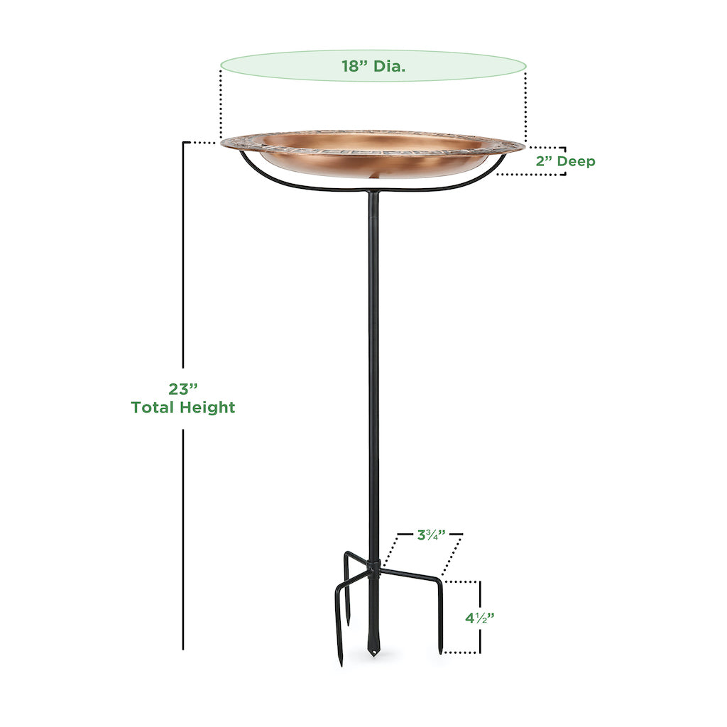 18-inch Greek Copper Bird Bath with Garden Pole