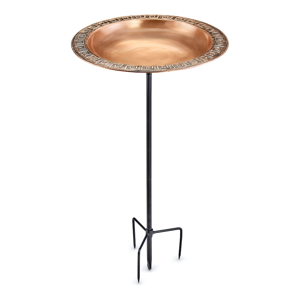 18-inch Greek Copper Bird Bath with Garden Pole