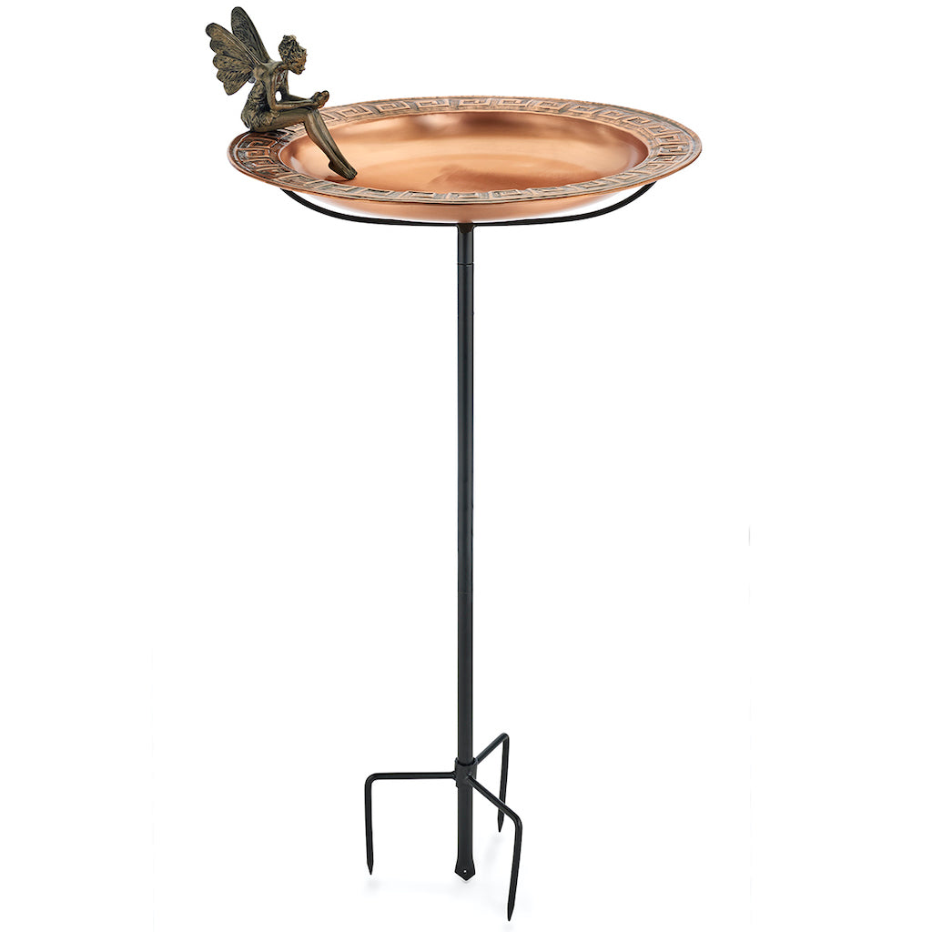 18-inch Greek Copper Bird Bath with Fairy and Garden Pole