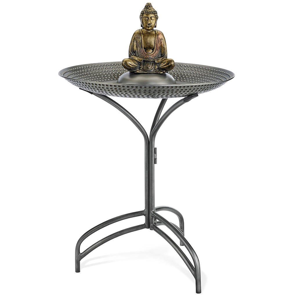 20-inch Pewter Copper Bird Bath with Buddha