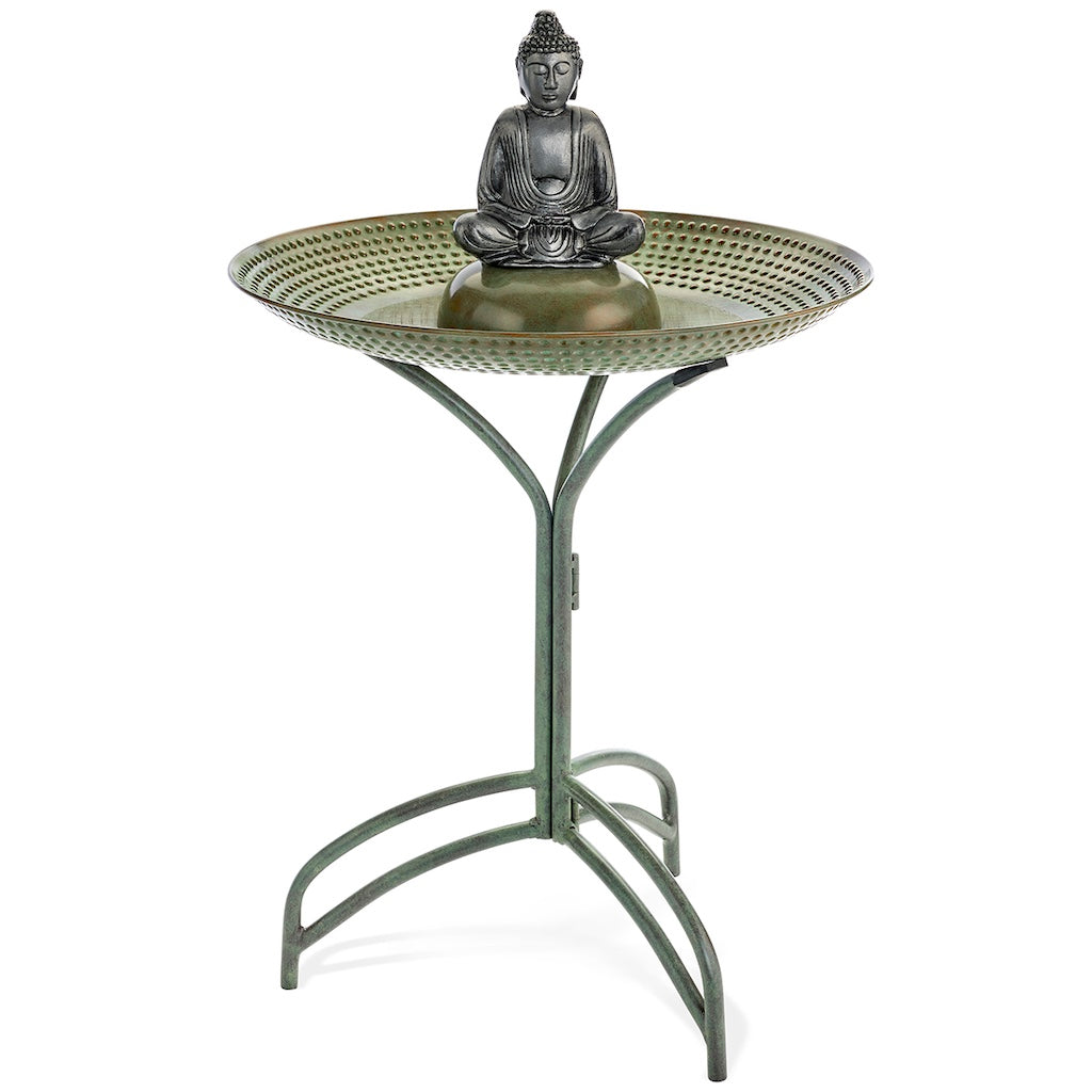 20-inch Blue Verde Copper Bird Bath with Buddha