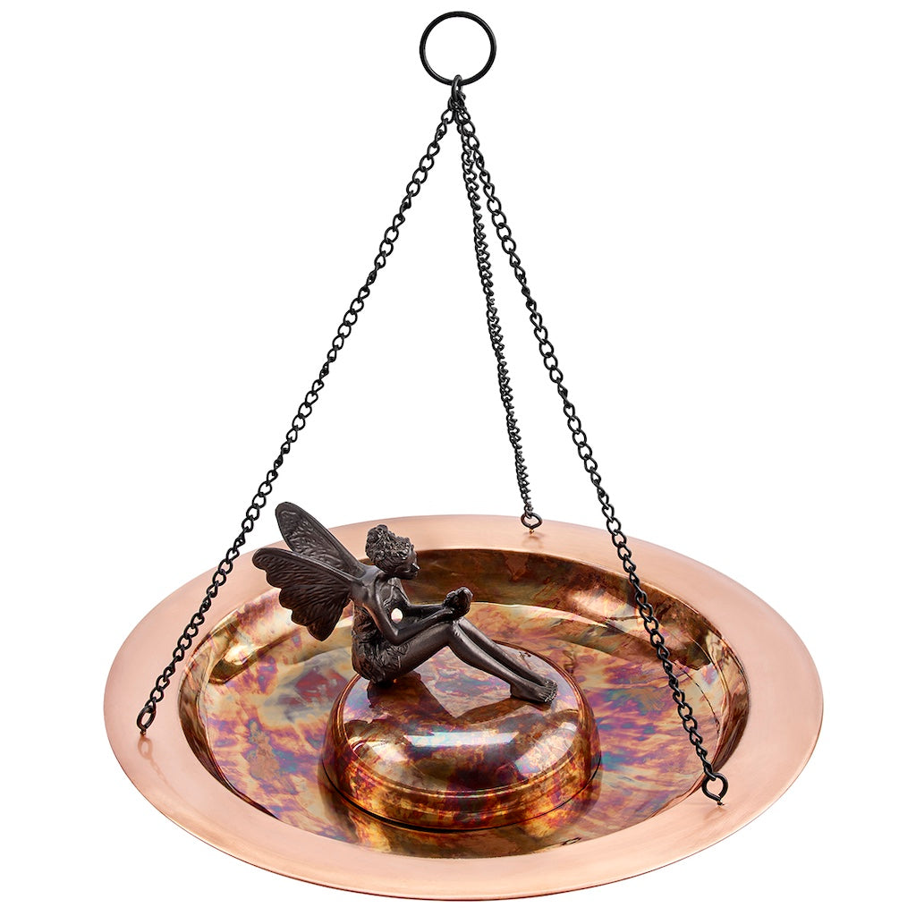 18-inch Hanging Fired Copper Bird Bath with Fairy