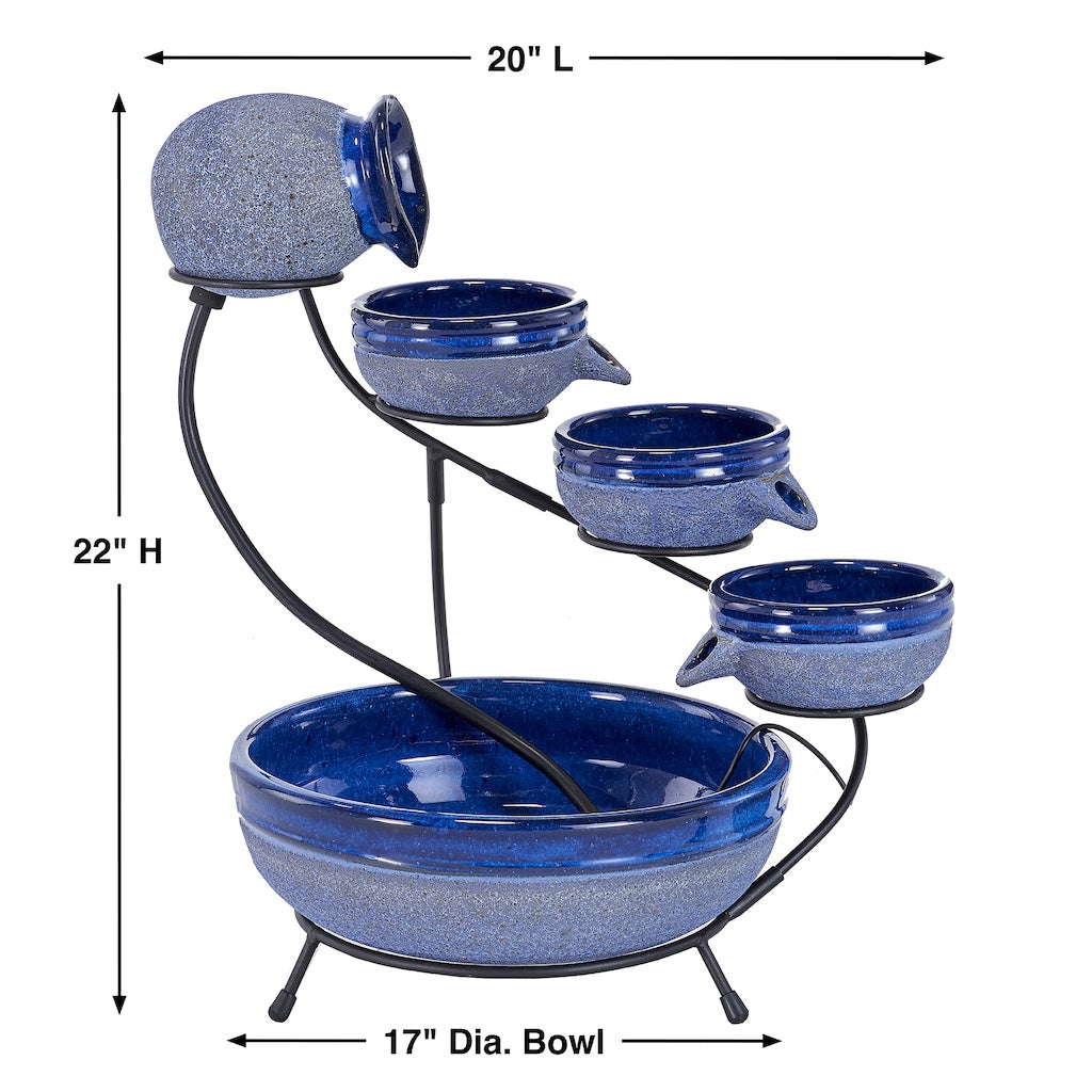 Ceramic Solar Cascade Fountain in Blueberry