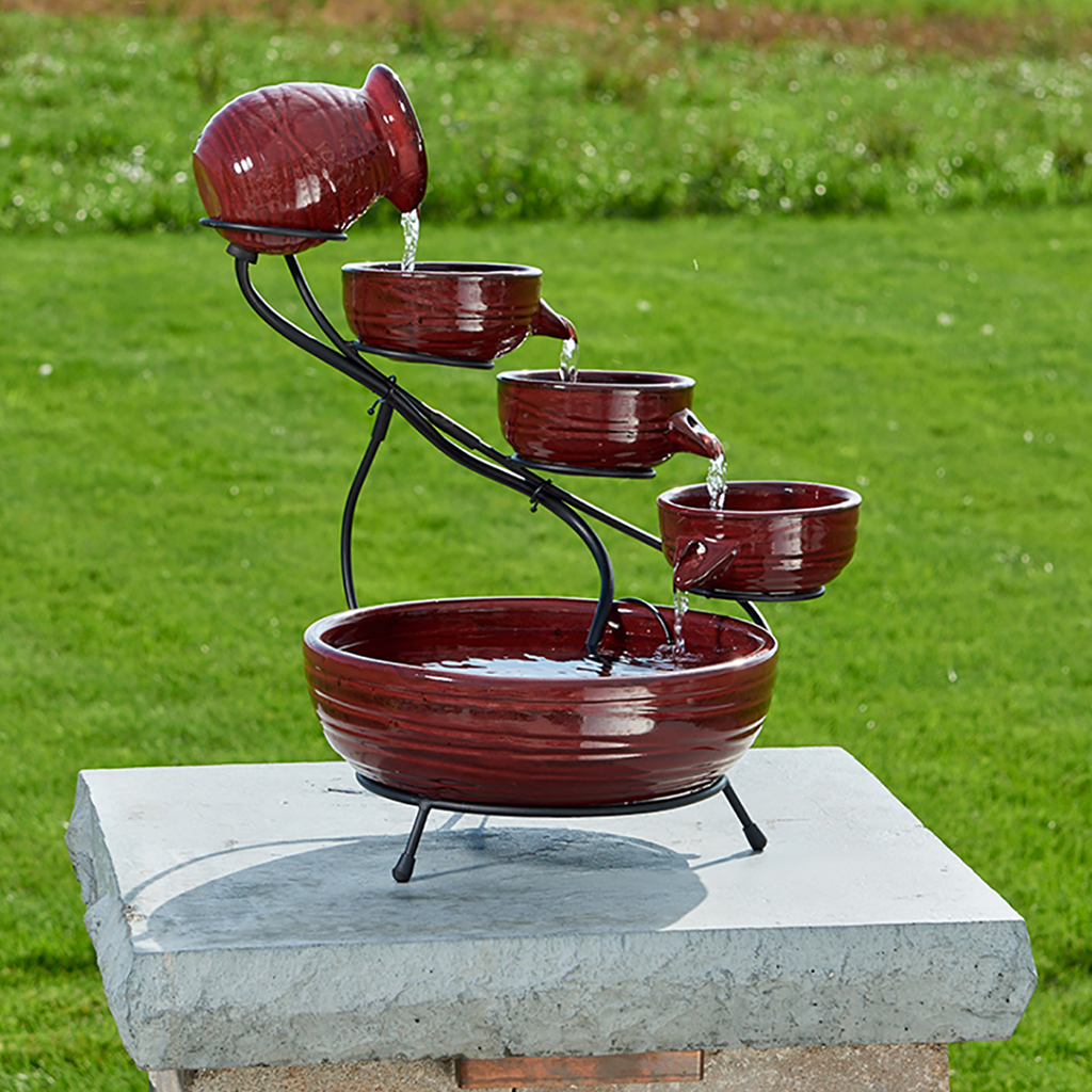 Ceramic Solar Cascade Fountain in Lava