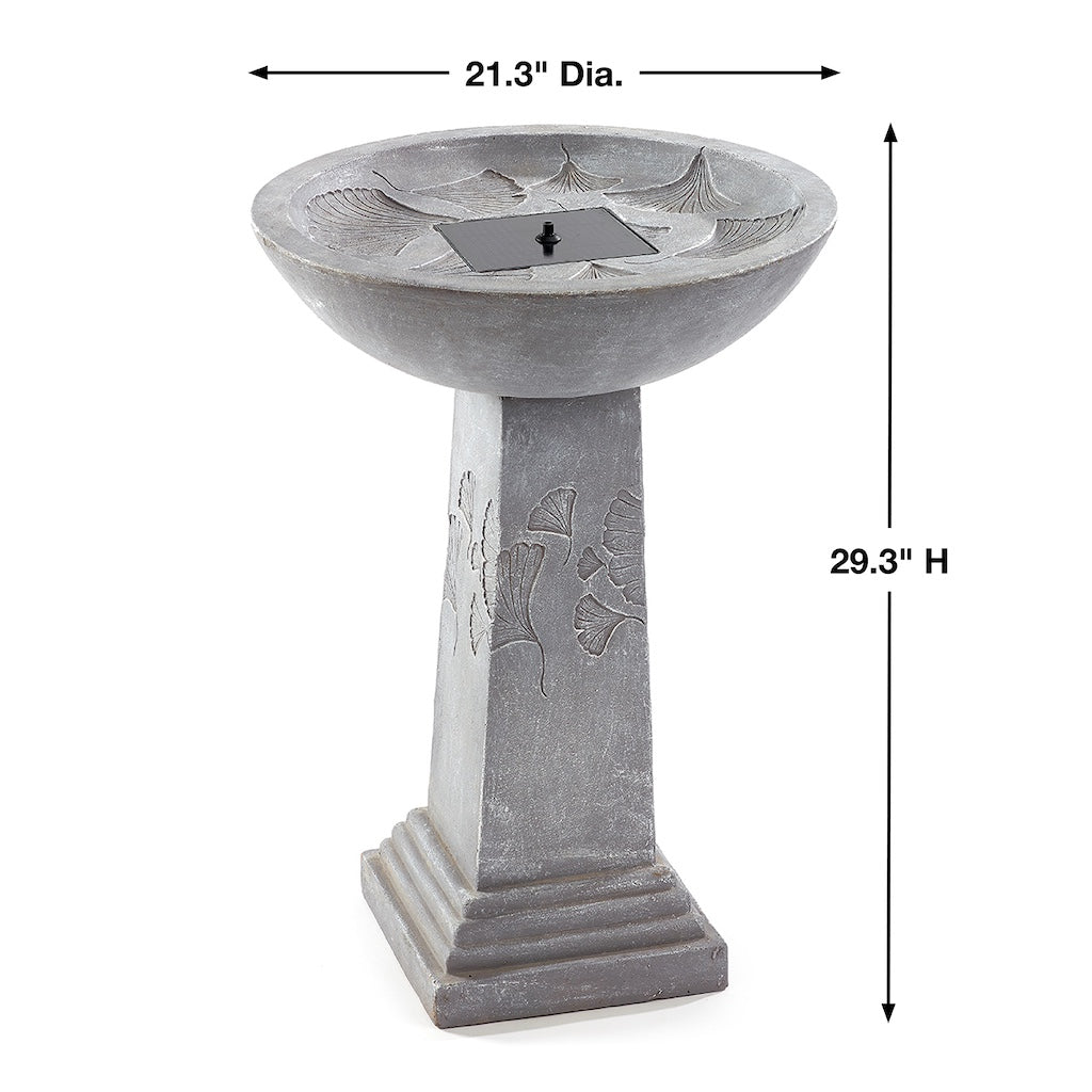 Gingko Birdbath Fountain with Remote in Weathered Stone